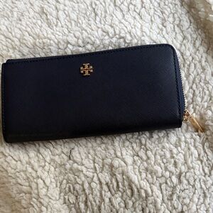Tory Burch Dark Blue Wallet with Gold Details
